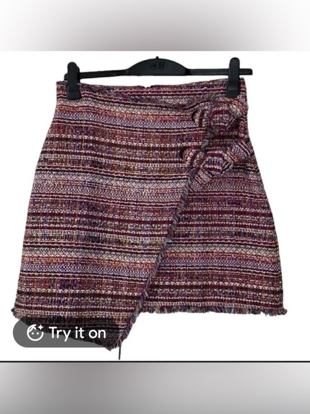 Halogen Marled Burgundy Wrap Tweed Mini Skirt